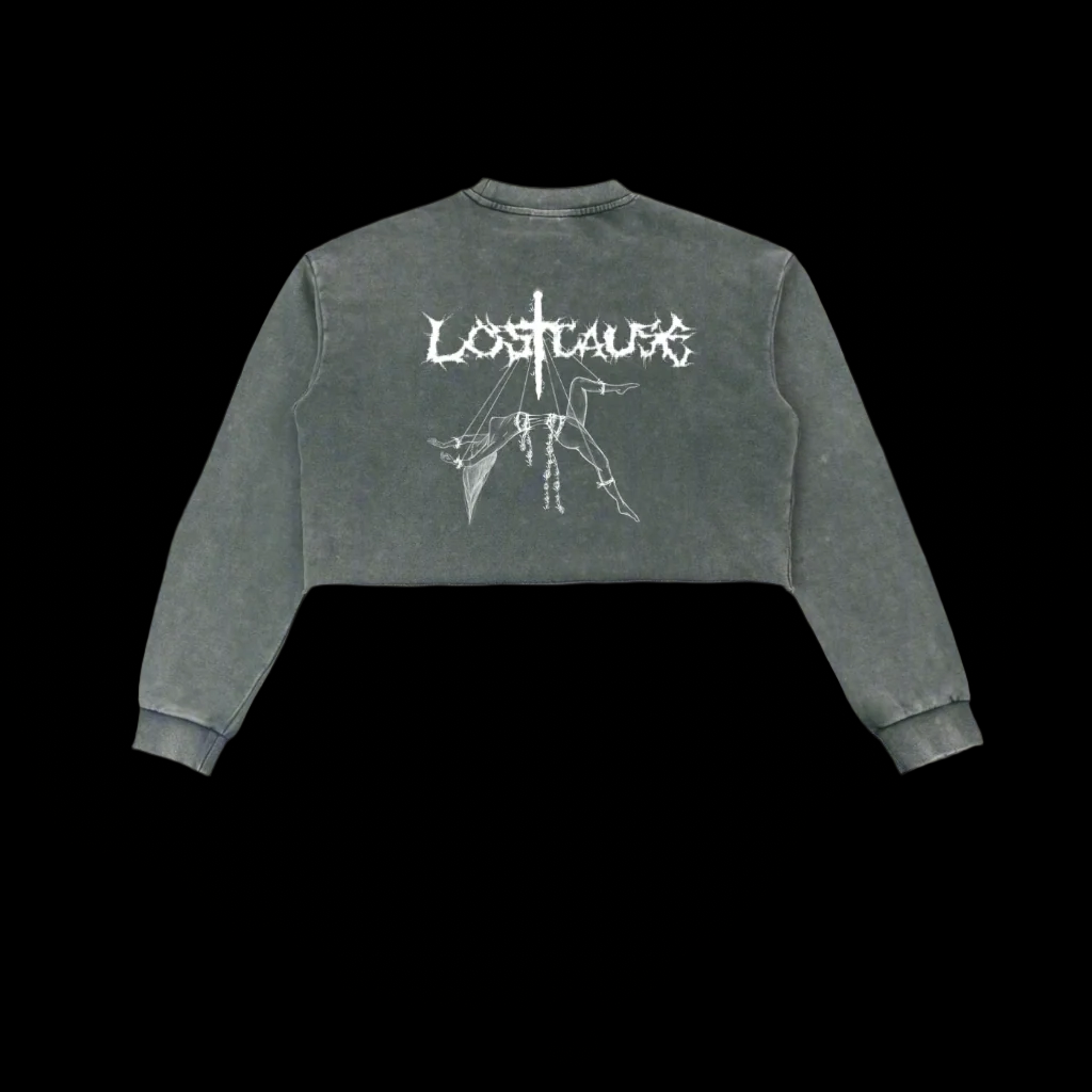 Snow Washed Raw Edge Cropped Sweatshirt - Lost Cause