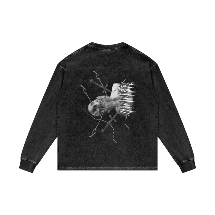 Acid Wash Oversize Long Sleeve T-Shirt - SINNER