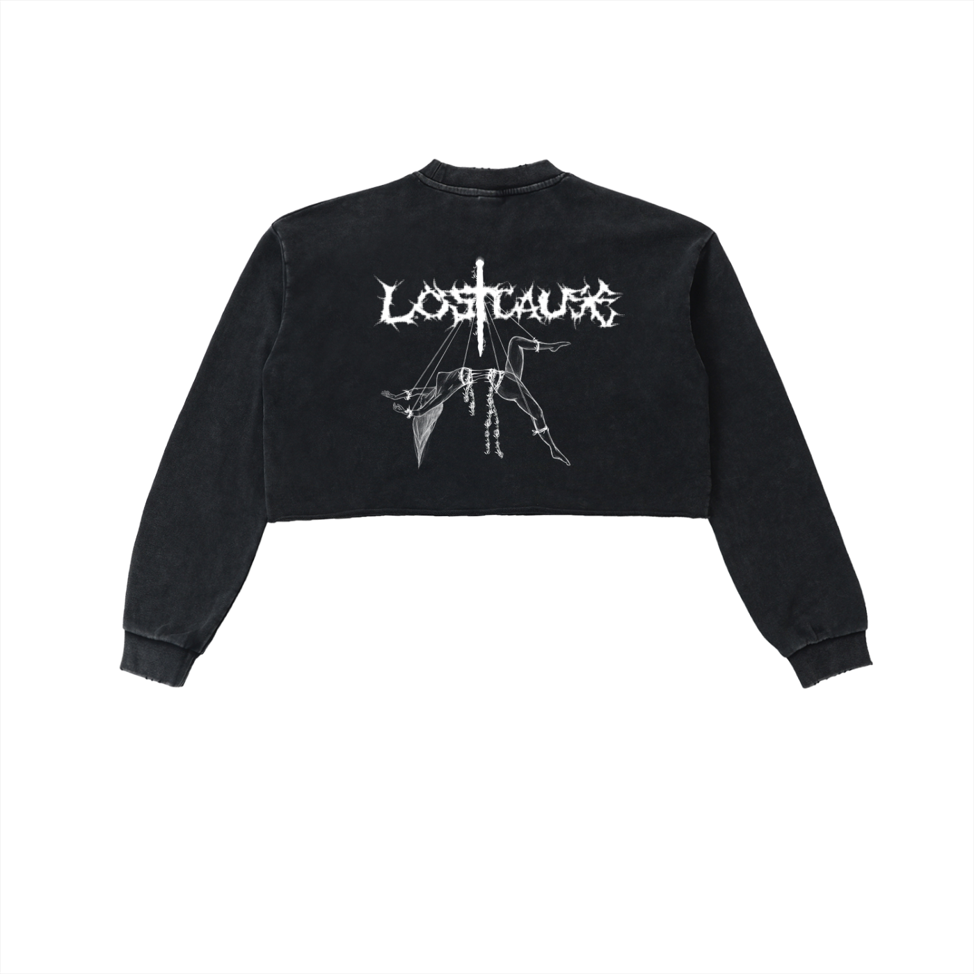 Snow Washed Raw Edge Cropped Sweatshirt - Lost Cause