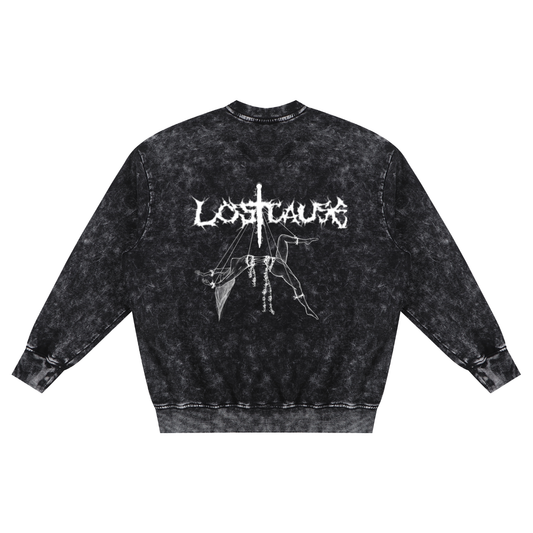 Snow Washed Hand-Frayed Sweatshirt - Roses n Thorns