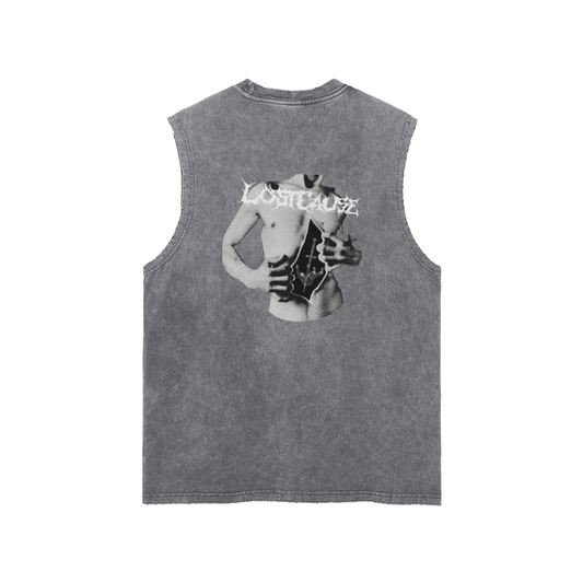 Streetwear Unisex Snow Washed Frayed Hem Tank Top - Ripped Apart