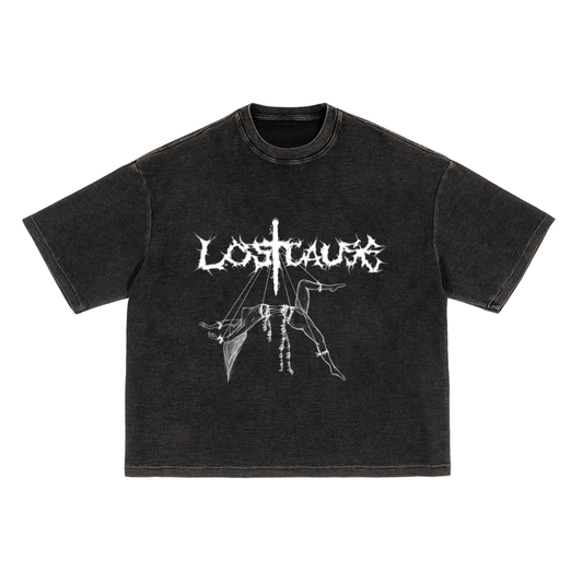 Textured Waffle Washed Boxy T-Shirt - Roses n Thorns