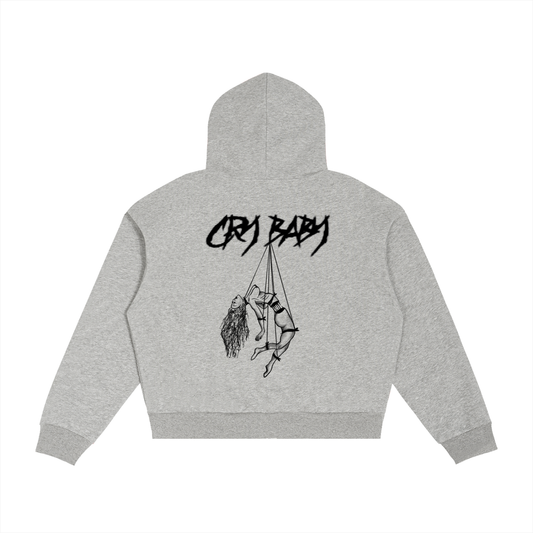 Contrast Plaid Boxy Zip Hoodie - CRYYBABY